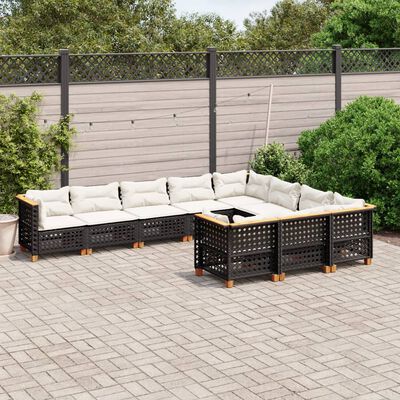 vidaXL 10-delige Loungeset met kussens poly rattan zwart