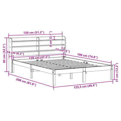 vidaXL Bedframe zonder matras massief grenenhout wit 120x190 cm