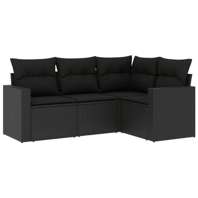 vidaXL 4-delige Loungeset met kussens poly rattan zwart