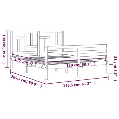 vidaXL Bedframe met hoofdbord massief hout wit