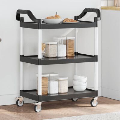 vidaXL Trolley 3-laags 81x41x92 cm aluminium zwart