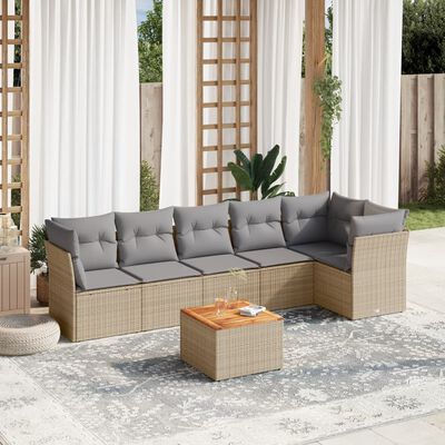 vidaXL 7-delige Loungeset met kussens poly rattan beige