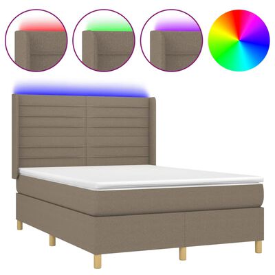 vidaXL Boxspring met matras en LED stof taupe 140x190 cm