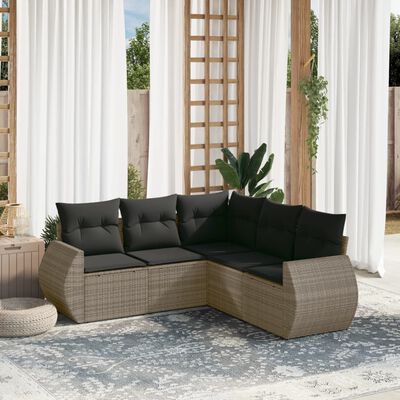 vidaXL 5-delige Loungeset met kussens poly rattan grijs