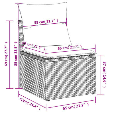 vidaXL 9-delige Loungeset met kussens poly rattan lichtgrijs