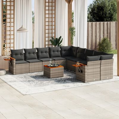 vidaXL 11-delige Loungeset met kussens poly rattan grijs