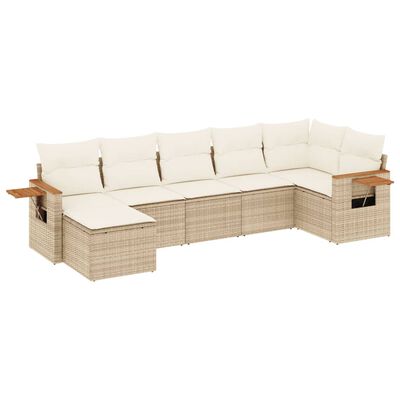 vidaXL 7-delige Loungeset met kussens poly rattan beige