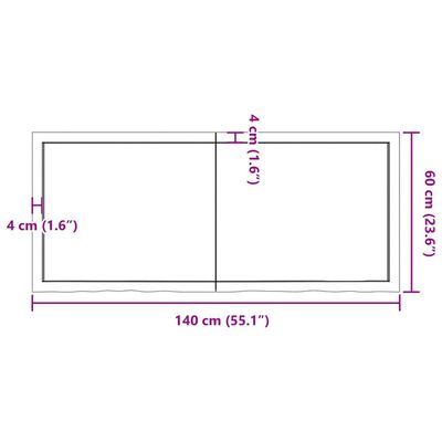 vidaXL Wastafelblad 140x60x(2-4) cm behandeld massief hout donkerbruin