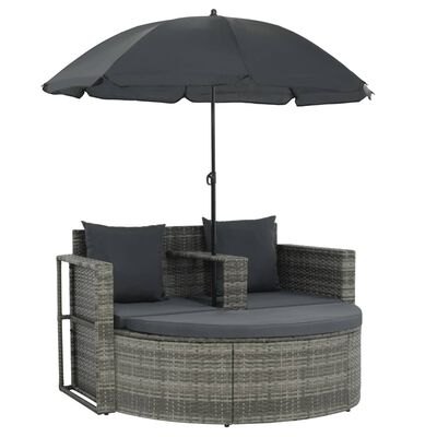 afbetalen Uitstekend aanvulling vidaXL Tuinbank 2-zits met kussens en parasol poly rattan grijs kopen? |  vidaXL.nl