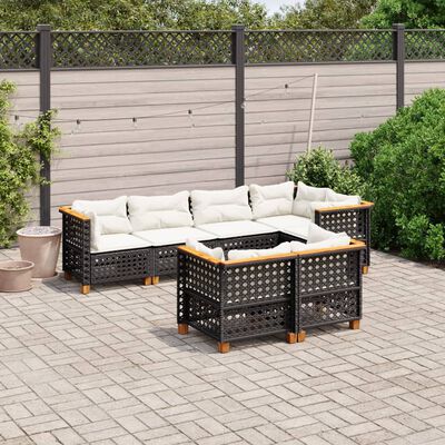 vidaXL 7-delige Loungeset met kussens poly rattan zwart