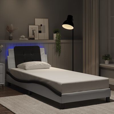 vidaXL Bedframe met LED-verlichting kunstleer wit en zwart 80x200 cm