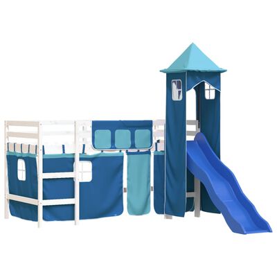 vidaXL Kinderhoogslaper met toren 80x200 cm massief grenenhout blauw