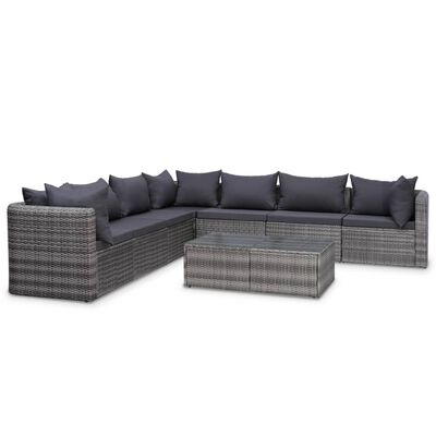 vidaXL 10-delige Loungeset met kussens poly rattan grijs