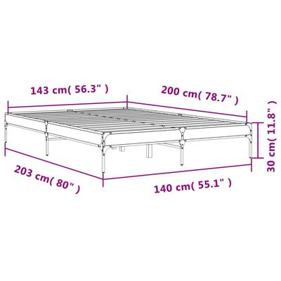 vidaXL Bedframe bewerkt hout metaal gerookt eikenkleurig 140x200 cm