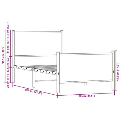 vidaXL Bedframe zonder matras metaal gerookt eikenkleurig 75x190 cm