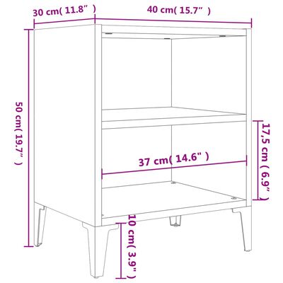 vidaXL Nachtkastjes 2 st met metalen poten 40x30x50 cm gerookt eiken