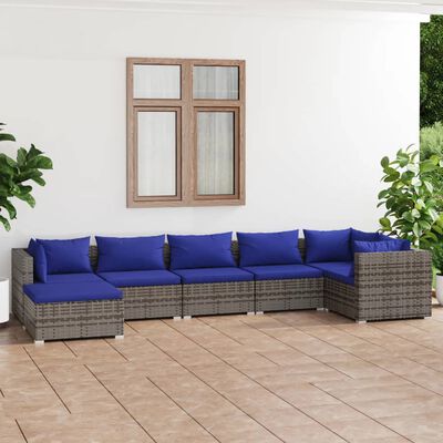 vidaXL 7-delige Loungeset met kussens poly rattan grijs