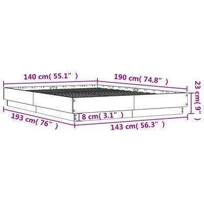 vidaXL Bedframe bewerkt hout gerookt eikenkleurig 140x190 cm