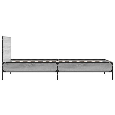 vidaXL Bedframe bewerkt hout en metaal grijs sonoma eiken 75x190 cm