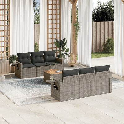 vidaXL 7-delige Loungeset met kussens poly rattan grijs