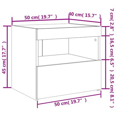 vidaXL Nachtkastjes met LED-verlichting 2 st 50x40x45 cm wit