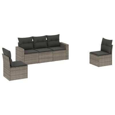 vidaXL 5-delige Loungeset met kussens poly rattan grijs