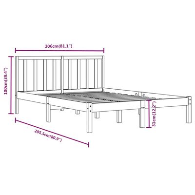 vidaXL Bedframe massief grenenhout zwart 200x200 cm