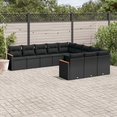 vidaXL 11-delige Loungeset met kussens poly rattan zwart