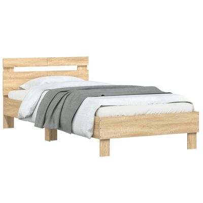 vidaXL Bedframe met hoofdbord en LED sonoma eikenkleurig 100x200 cm