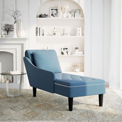 vidaXL Chaise longue met kussen en rechterarmleuning fluweel blauw