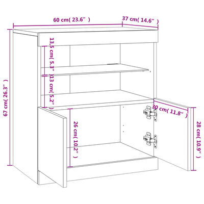 vidaXL Dressoir met LED-verlichting 60x37x67 cm betongrijs