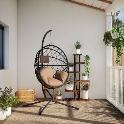 vidaXL Hangstoel met standaard rattan en staal taupe