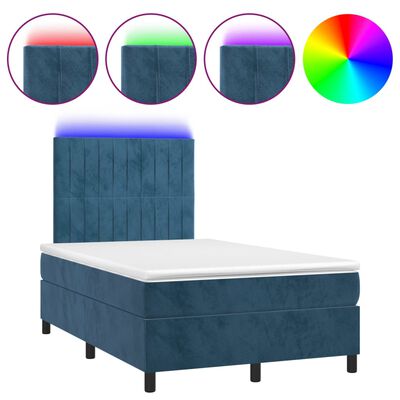 vidaXL Boxspring met matras en LED fluweel donkerblauw 120x200 cm