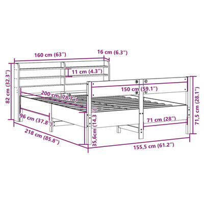 vidaXL Bedframe zonder matras massief grenenhout wit 150x200 cm