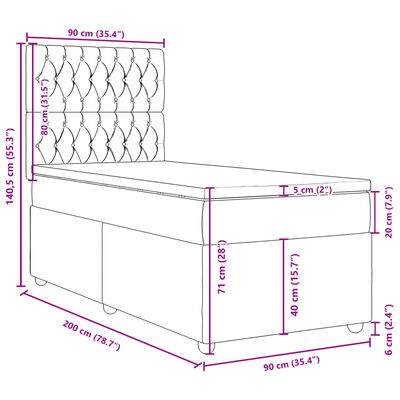 vidaXL Boxspring met matras stof lichtgrijs 90x200 cm