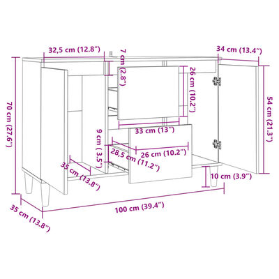 vidaXL Dressoir 101x35x70 cm bewerkt hout hoogglans wit