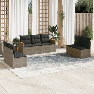 vidaXL 7-delige Loungeset met kussens poly rattan grijs