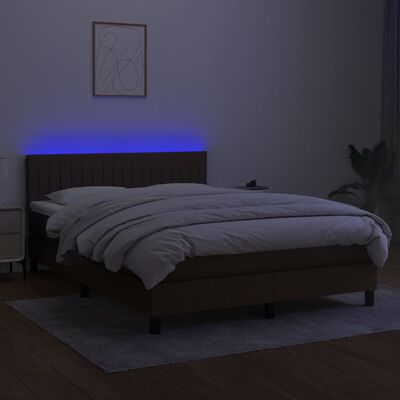 vidaXL Boxspring met matras en LED stof donkerbruin 140x190 cm