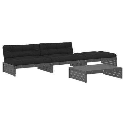 vidaXL 4-delige Loungeset met kussens massief hout grijs