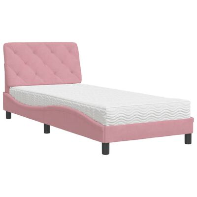 vidaXL Bed met matras fluweel roze 80x200 cm