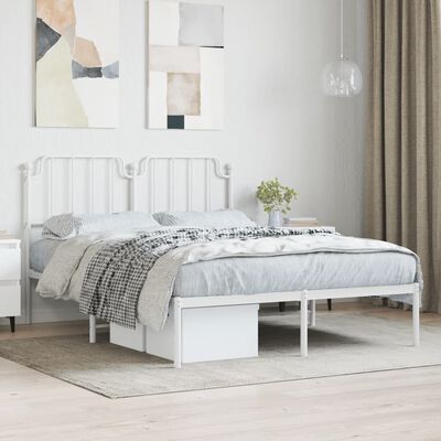 vidaXL Bedframe met hoofdbord metaal wit 150x200 cm