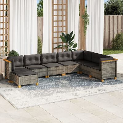 vidaXL 8-delige Loungeset met kussens poly rattan grijs