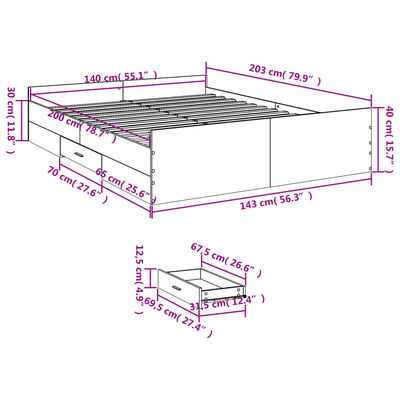 vidaXL Bedframe met lades bewerkt hout sonoma eikenkleurig 140x200 cm