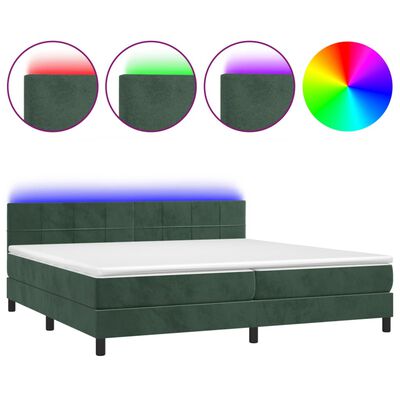 vidaXL Boxspring met matras en LED fluweel donkergroen 200x200 cm