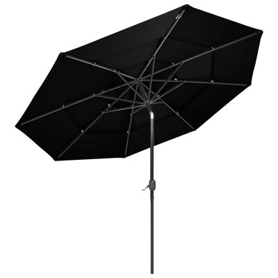 vidaXL Parasol 3-laags met aluminium paal 3 m zwart