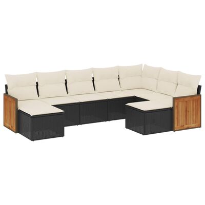 vidaXL 9-delige Loungeset met kussens poly rattan zwart