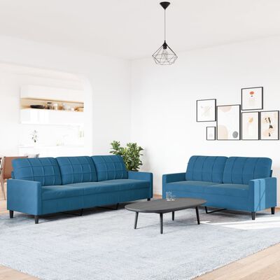 vidaXL 2-delige Loungeset met kussens fluweel blauw