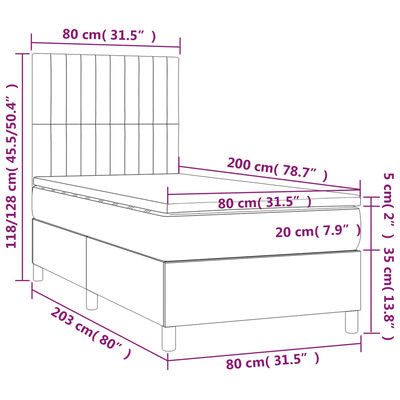 vidaXL Boxspring met matras stof lichtgrijs 80x200 cm