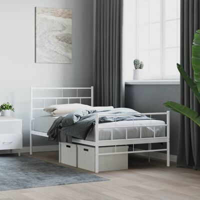 vidaXL Bedframe met hoofd- en voeteneinde metaal wit 90x190 cm