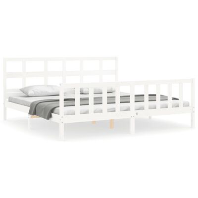 vidaXL Bedframe met hoofdbord massief hout wit 200x200 cm